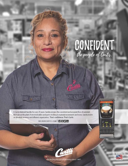 People of Curtis ad: an assembly employee under the word Confident