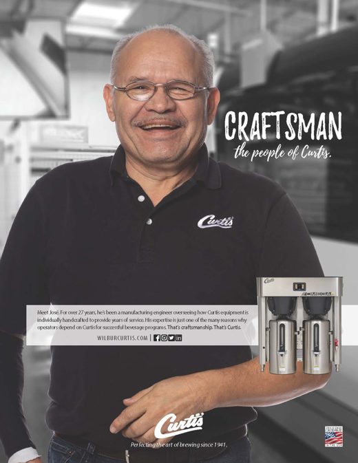 People of Curtis ad: a smiling technician beside a coffee brewer under the word Craftsman